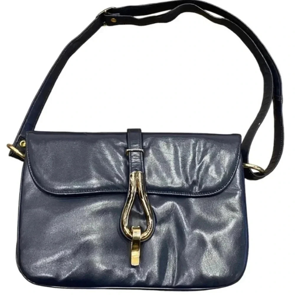 Lederer Vintage 1950s Navy Blue Leather Purse